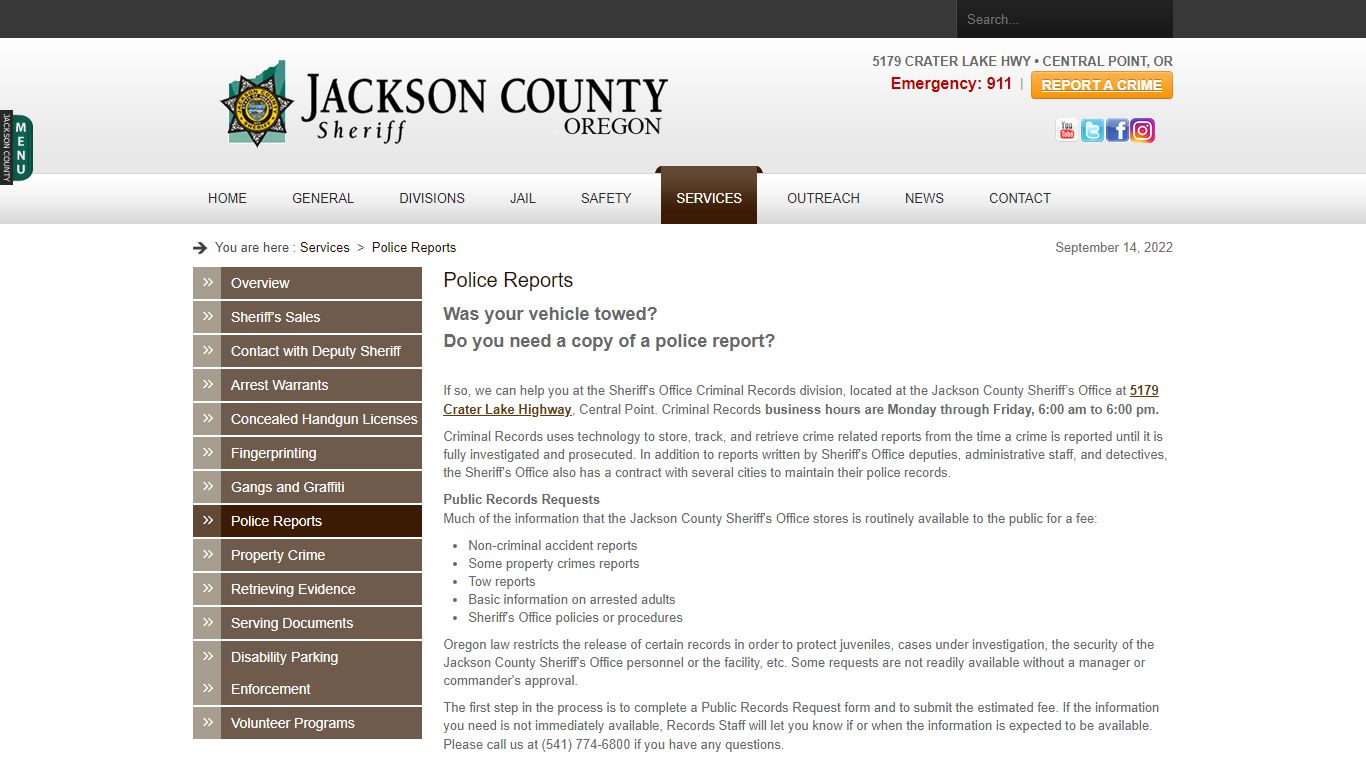 Police Reports - Jackson County, OR Sheriff's Office